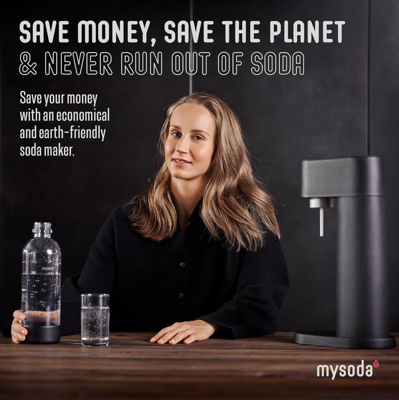 Mysoda Woody Sparkling Water Maker - Soda Streaming Machine Silent Carbonated Water Machine Robust Long-Lasting Aluminium Soda Maker 1L Water Bottle Without CO2 Cylinder - Black Soda Machine - Image 4